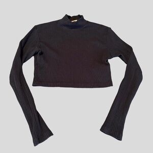 Farm Rio Black Ribbed Long Sleeve Crop Sweater Turtleneck